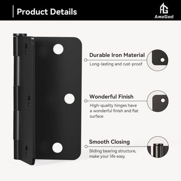 3.5 Inch Black Door Hinges with 1/4" Radius Corners Details