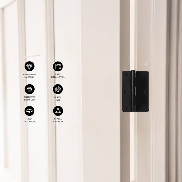 3.5 Inch Black Door Hinges with 1/4" Radius Corners and Features