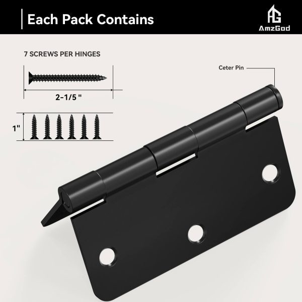 3.5 Inch Black Door Hinges with 1/4" Radius Corners Screw Size