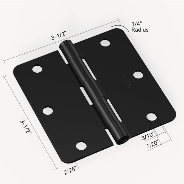 3.5 Inch Black Door Hinges with 1/4" Radius Corners Size