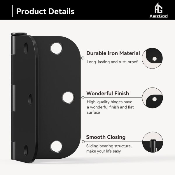 3.5 Inch Black Door Hinges with 5/8"R Corners Detail