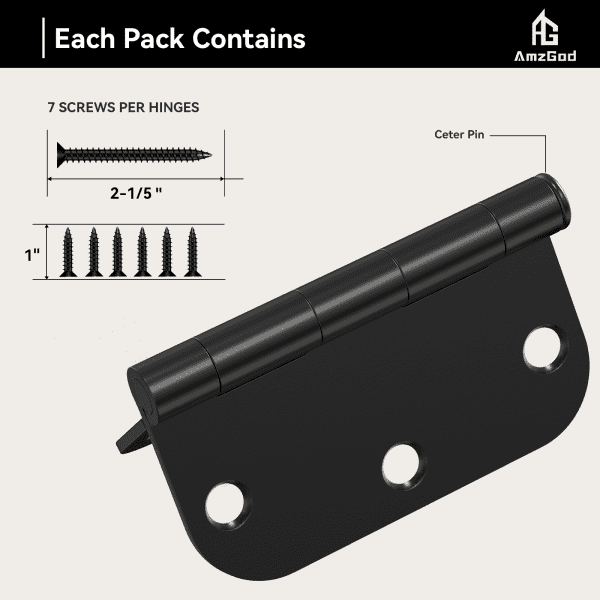 3.5 Inch Black Door Hinges with 5/8"R Corners Screw Size