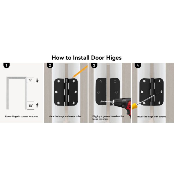 AmzGod Black Door Hinges with 3.5 Inch & 5/8″R Corners install