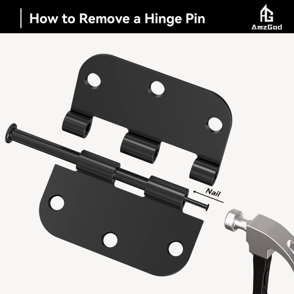 3.5 Inch Black Door Hinges with 5/8"R Corners Remove a Hinge pin