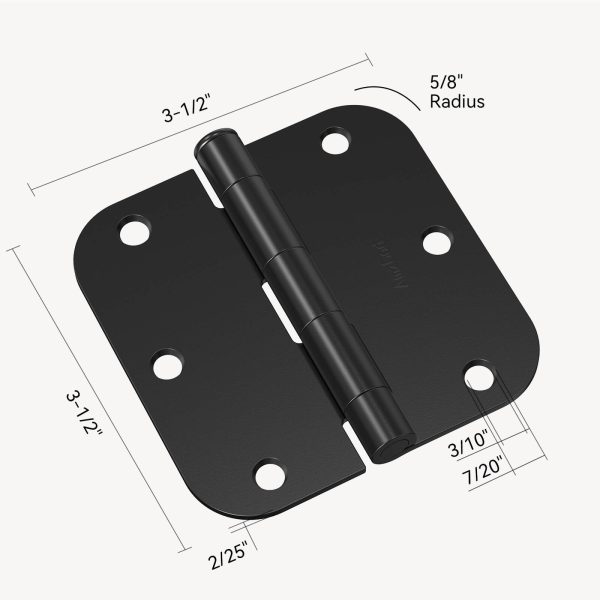 3.5 Inch Black Door Hinges with 5/8"R Corners Size