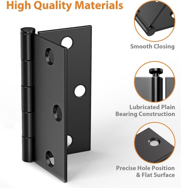 3.5 Inch Black Door Hinges with Square Corners Details