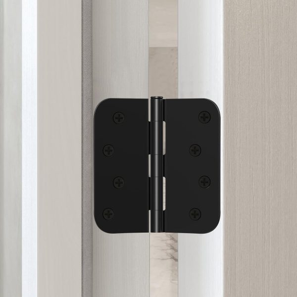 4 Inch Black Door Hinges with 5/8" Radius Corners Application on Door