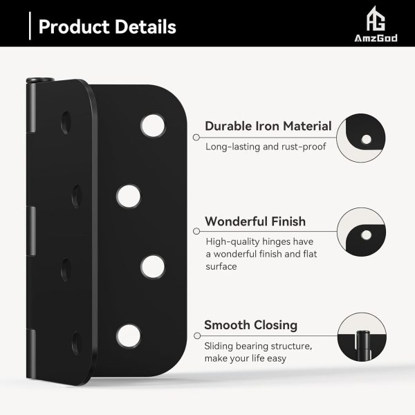 4 Inch Black Door Hinges with 5/8" Radius Corners Details