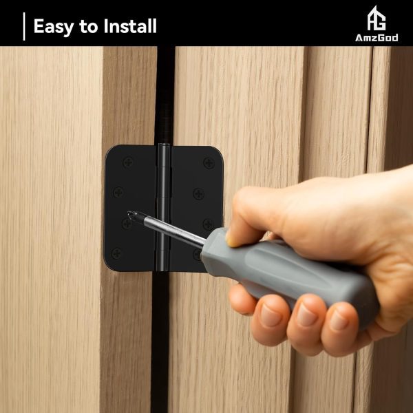 4 Inch Black Door Hinges with 5/8" Radius Corners Easy Install