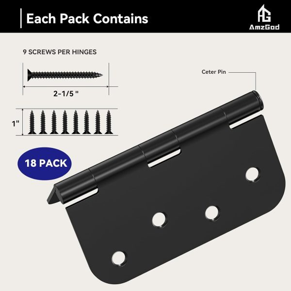 4 Inch Black Door Hinges with 5/8" Radius Corners Screw Size