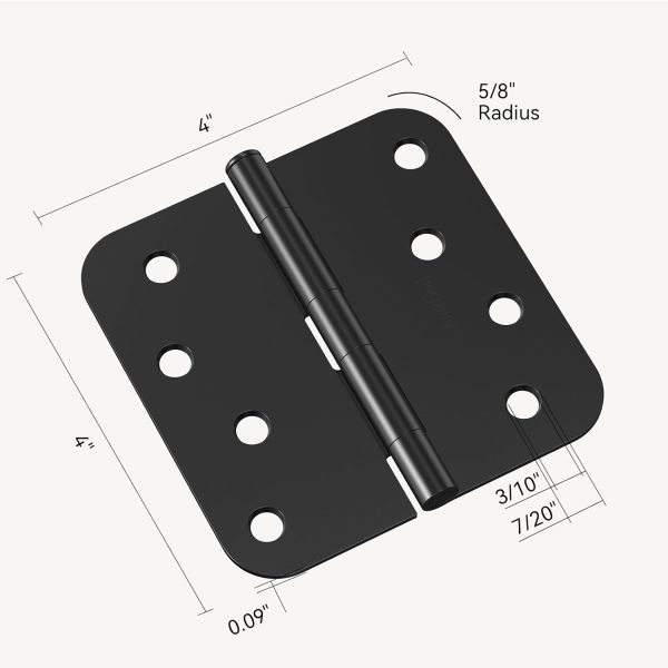 4 Inch Black Door Hinges with 5/8" Radius Corners Size