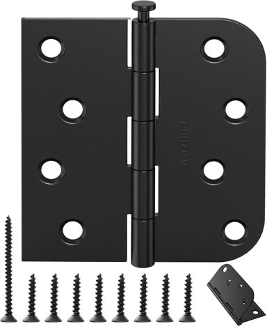 4 Inch Black Door Hinges with Square & 5/8" Radius Corners