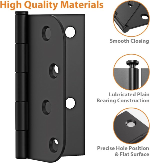4 Inch Black Door Hinges with Square & 5/8" Radius Corners Details