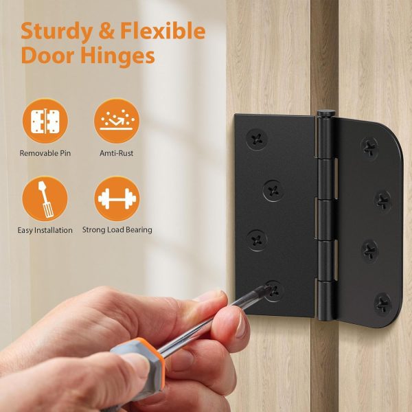 4 Inch Black Door Hinges with Square & 5/8" Radius Corners and Features