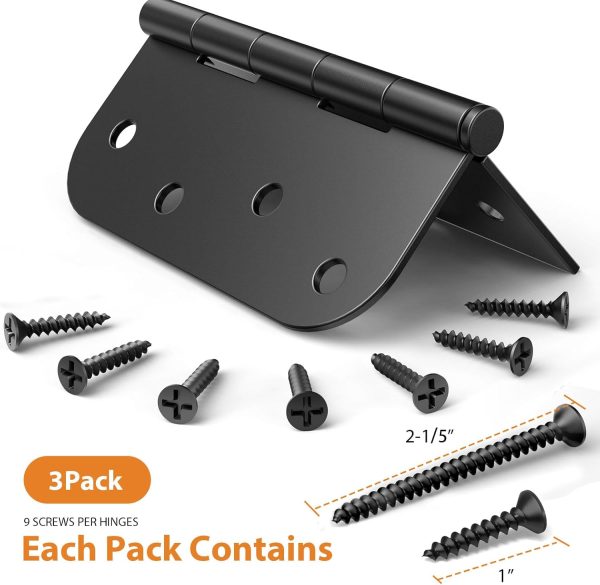 4 Inch Black Door Hinges with Square & 5/8" Radius Corners Screw Size