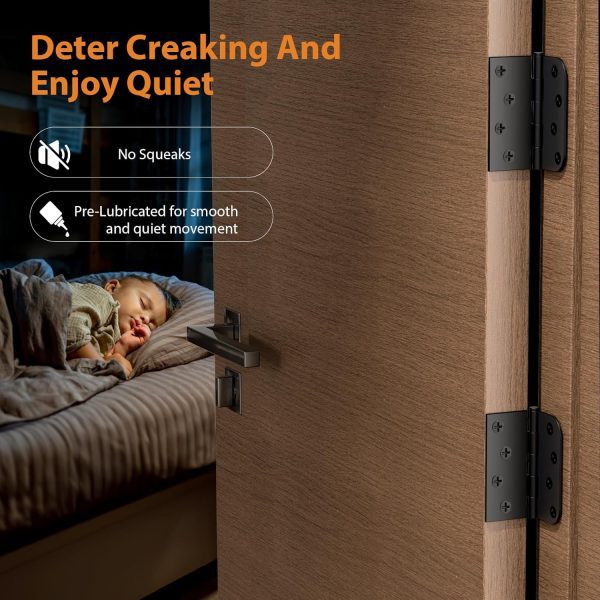 4 Inch Black Door Hinges with Square & 5/8" Radius Corners Whisper-Quiet