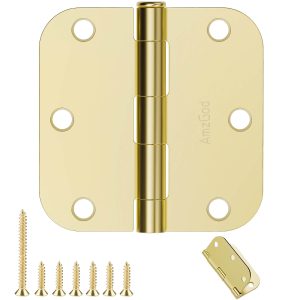 Brass Door Hinges with 3.5 Inch & 5/8" Radius Corners, Polished Finish