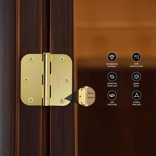 Brass Door Hinges with 3.5 Inch & 5/8" Radius Corners, Polished Finish, Features