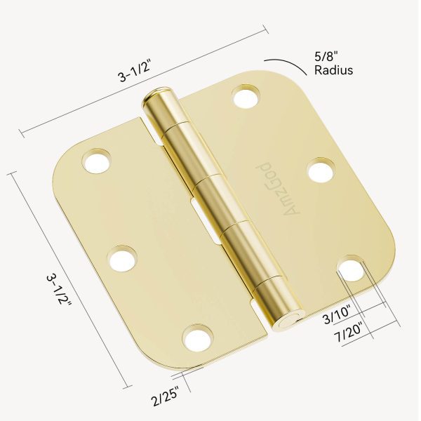 Brass Door Hinges with 3.5 Inch & 5/8" Radius Corners, Polished Finish, Size