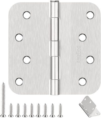 4 Inch Brushed Nickel Door Hinges with 5/8" Radius Corners