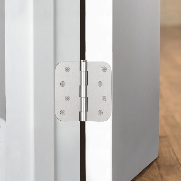 4 Inch Brushed Nickel Door Hinges with 5/8" Radius Corners Application on Door