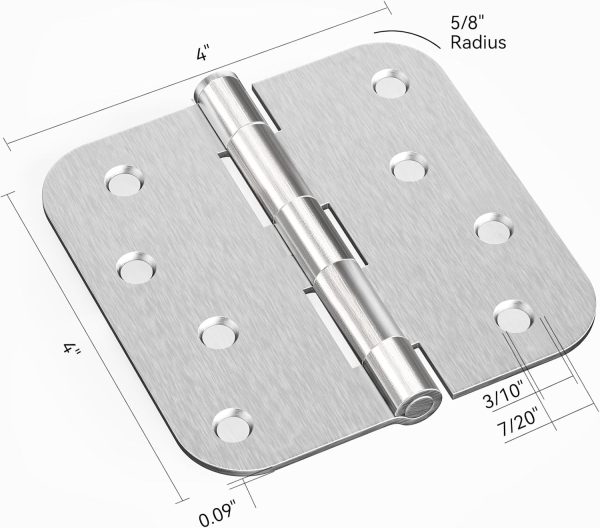 4 Inch Brushed Nickel Door Hinges with 5/8" Radius Corners Size