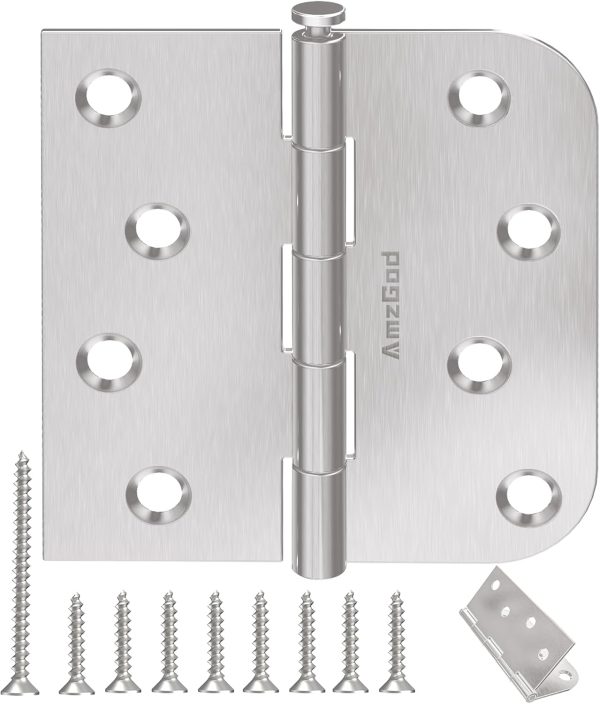 4 Inch Brushed Nickel Door Hinges with Square & 5/8" Radius Corners