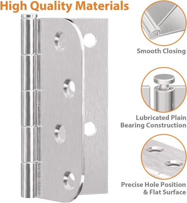4 Inch Brushed Nickel Door Hinges with Square & 5/8" Radius Corners Details