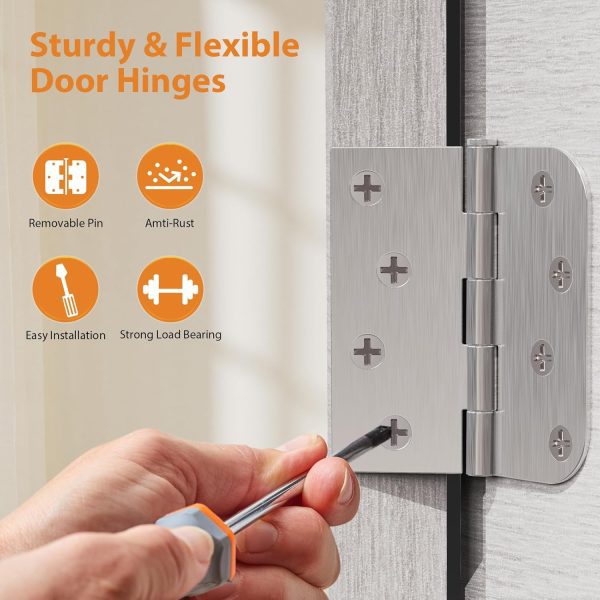 4 Inch Brushed Nickel Door Hinges with Square & 5/8" Radius Corners Easy Install