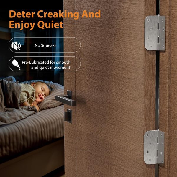 4 Inch Brushed Nickel Door Hinges with Square & 5/8" Radius Corners Whisper-Quiet