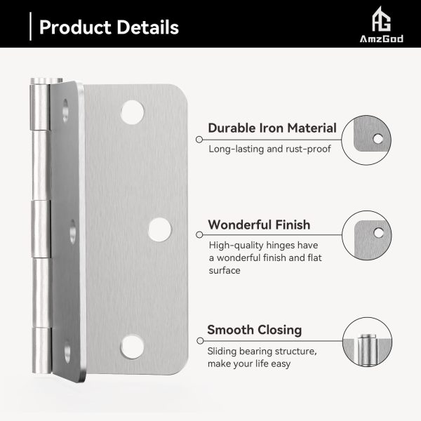 3.5 Inch Brushed Nickel Door Hinges with 1/4" Radius Corners Details