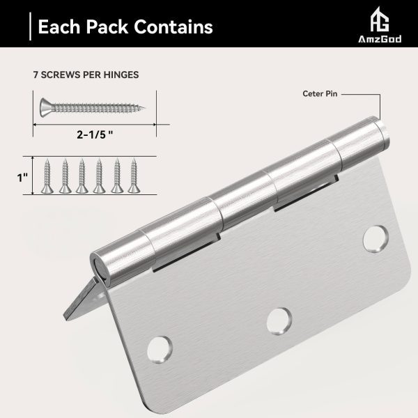 3.5 Inch Brushed Nickel Door Hinges with 1/4" Radius Corners Screw Size