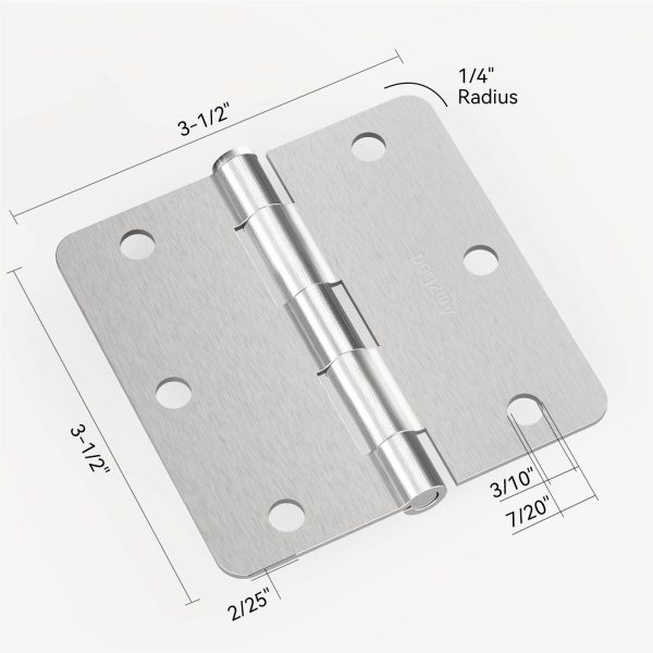 3.5 Inch Brushed Nickel Door Hinges with 1/4" Radius Corners Size