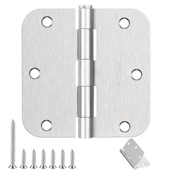 Brushed Nickel Door Hinges - 3.5 Inch & 5/8" Radius