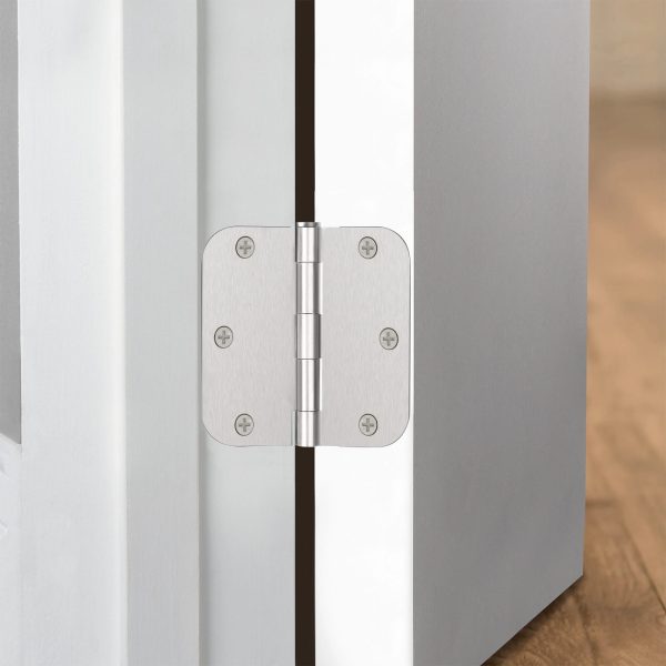 3.5 Inch Brushed Nickel Door Hinges with 5/8" Radius Corners Application on Door