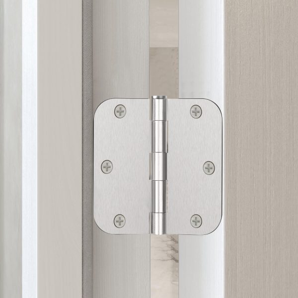 3.5 Inch Brushed Nickel Door Hinges with 5/8" Radius Corners Application on Door