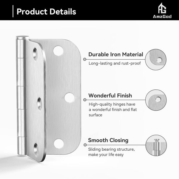 3.5 Inch Brushed Nickel Door Hinges with 5/8" Radius Corners Details