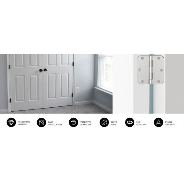 3.5 Inch Brushed Nickel Door Hinges with 5/8" Radius Corners and Features