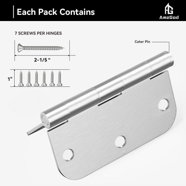 3.5 Inch Brushed Nickel Door Hinges with 5/8" Radius Corners Screw Size