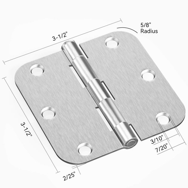 3.5 Inch Brushed Nickel Door Hinges with 5/8" Radius Corners Size