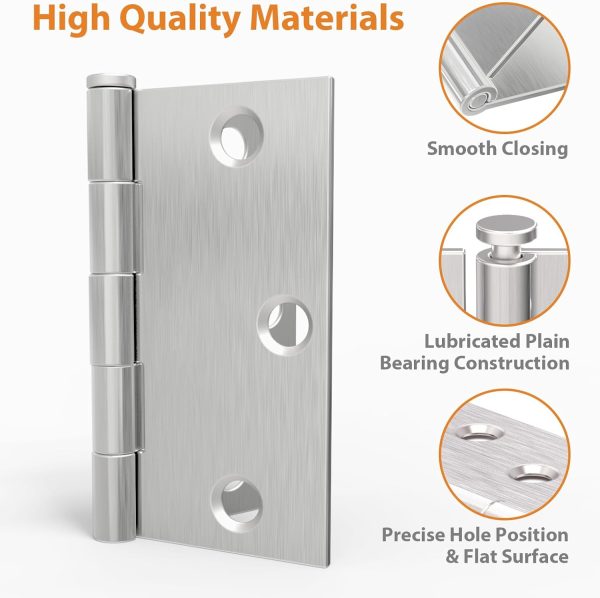 3.5 Inch Brushed Nickel Door Hinges with Square Corners Details