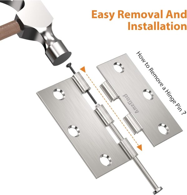 3.5 Inch Brushed Nickel Door Hinges with Square Corners Remove A Pin