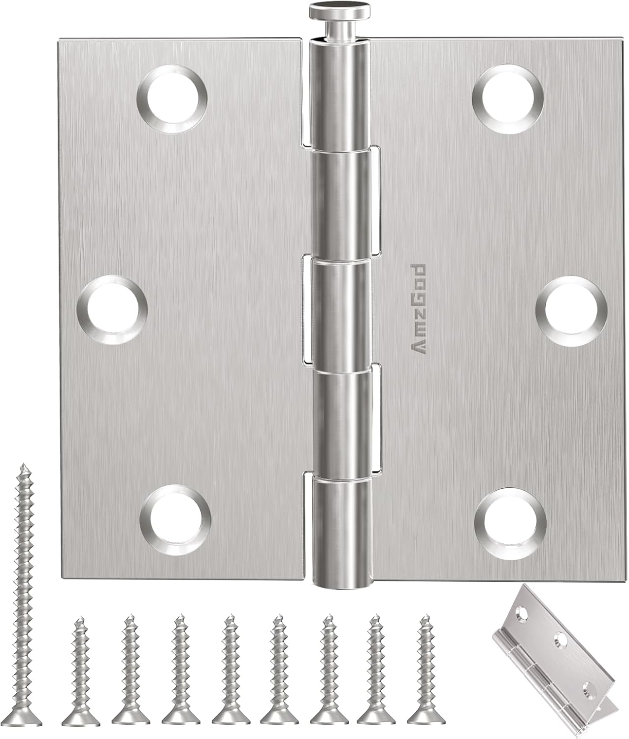 Brushed Nickel Door Hinges with 3.5 Inch Square Corners, Satin Finish