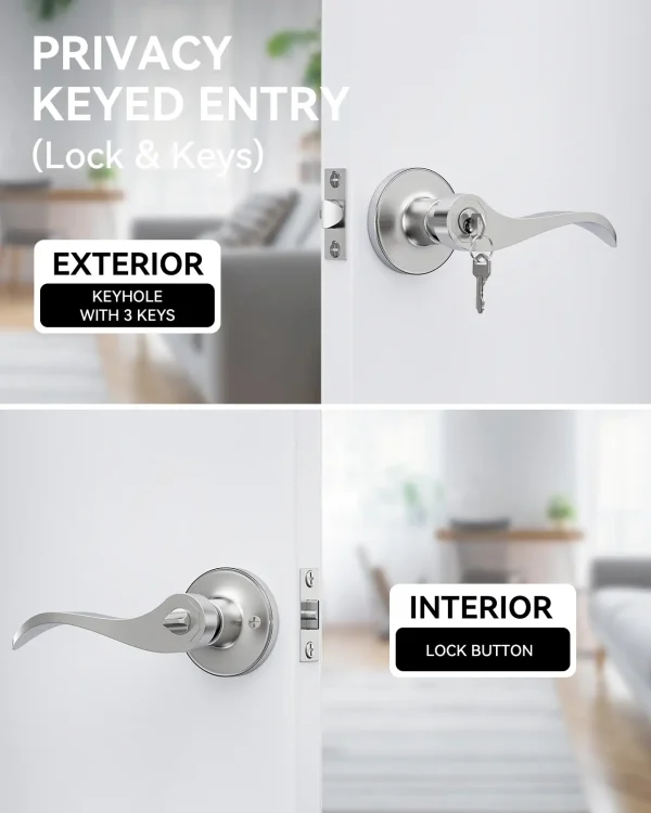 Brushed Nickel Door Handle with Lock – Secure Keyed Entry