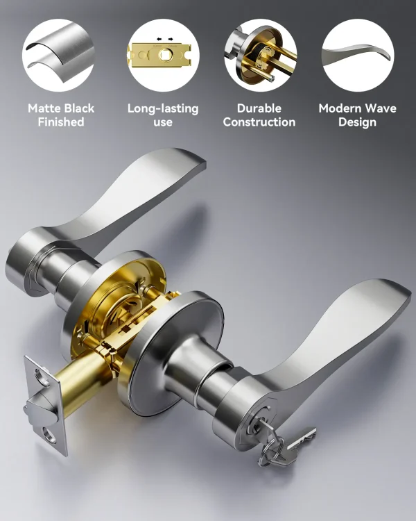 Brushed Nickel Door Handle with Lock – Secure Keyed Entry