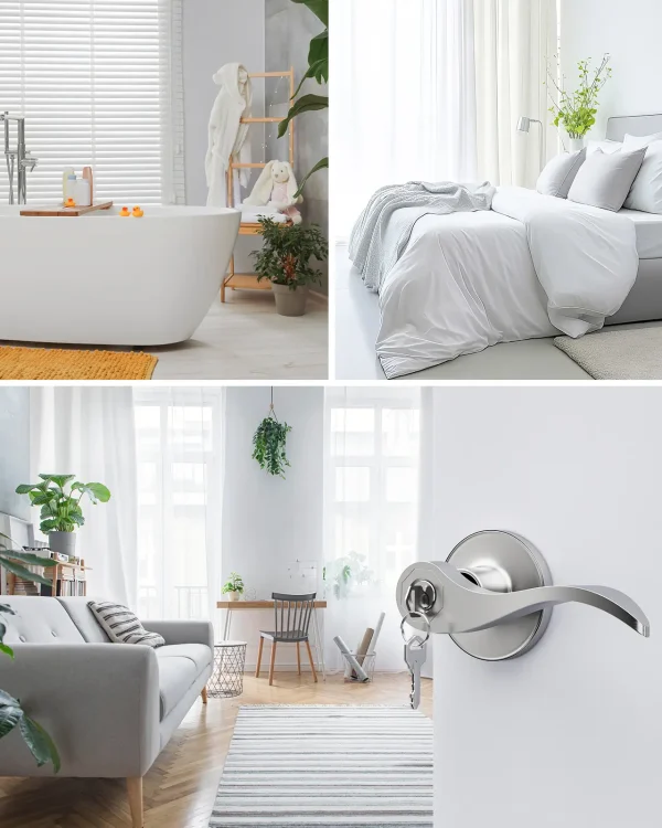 Brushed Nickel Door Handle with Lock – Secure Keyed Entry