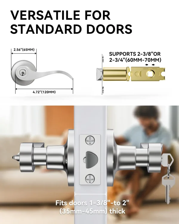 Brushed Nickel Door Handle with Lock – Secure Keyed Entry