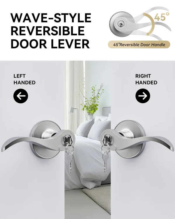 Brushed Nickel Door Handle with Lock – Secure Keyed Entry