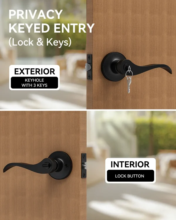 Matte Black Door Handle with Lock – Heavy-Duty Keyed Entry