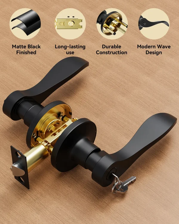 Matte Black Door Handle with Lock – Heavy-Duty Keyed Entry